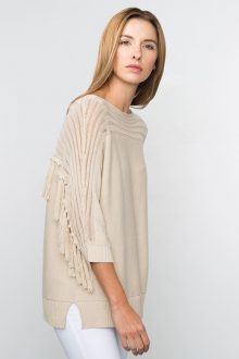 Kinross Cashmere | Spring 2016 | 3/4 Sleeve Fringe Back Dolman Pullover