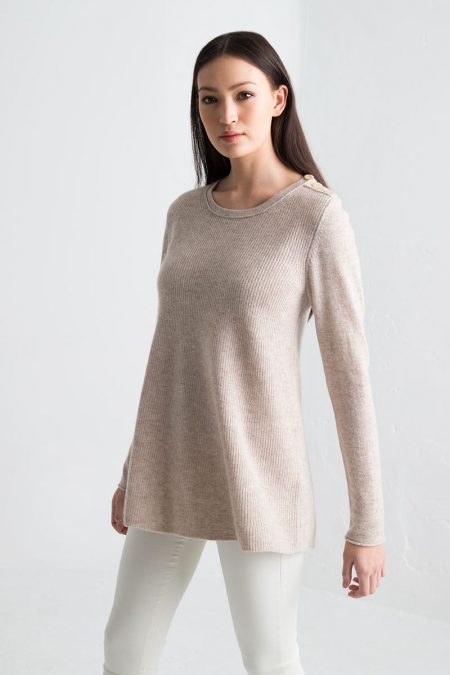 Rib Swing Pullover - Fawn Kinross Cashmere 100% Cashmere