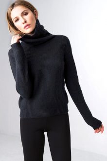 Short Zip Neck Rib Pullover Kinross Cashmere 100% Cashmere