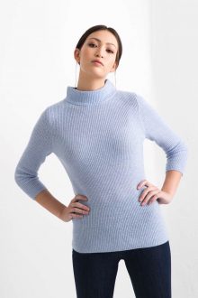 Rib 3/4 Sleeve Funnel Neck Kinross Cashmere 100% Cashmere