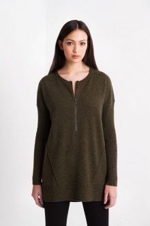 Zip Hi-Low Pullover Kinross Cashmere 100% Cashmere