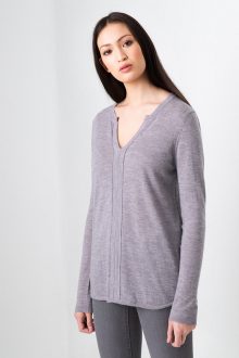 Worsted Split Neck Pullover - Thistle Kinross Cashmere 100% Cashmere