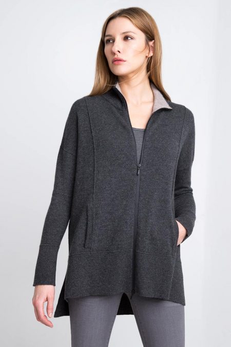 Zip Mock Cardigan Kinross Cashmere 100% Cashmere