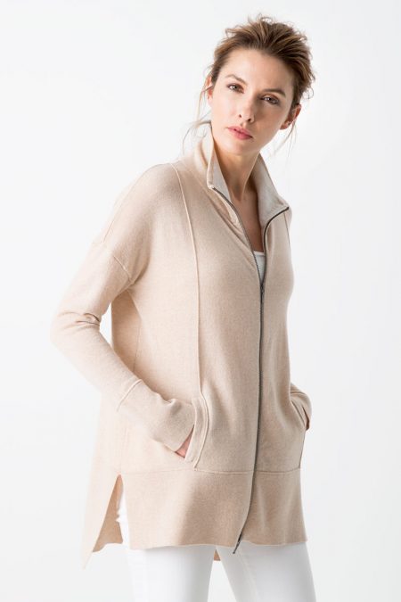 Easy Zip Mock Cashmere Cardigan Women’s Resort 2017 - Kinross Cashmere - 100% Cashmere