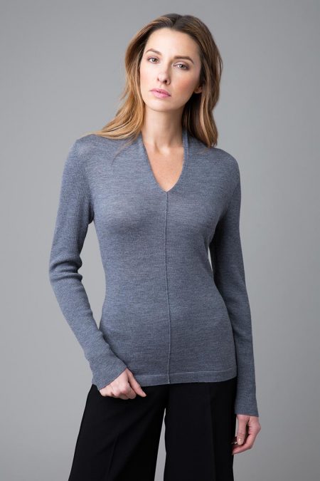 Worsted Gathered Vee Neck - Kinross Cashmere