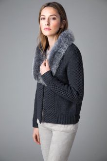 Fur Trim Cable Cardigan - Kinross Cashmere