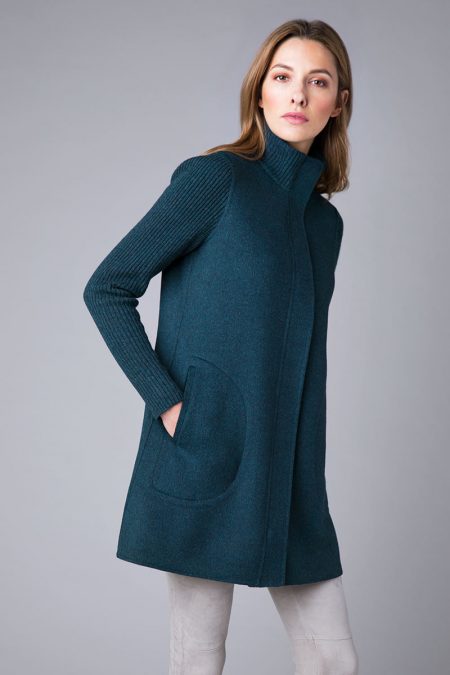 Rib Sleeve Zip Mock Coat - Kinross Cashmere