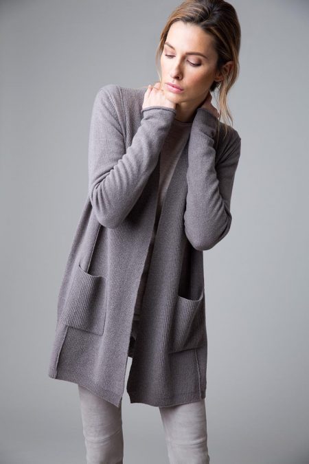 Long Rib Trim Cardigan - Kinross Cashmere