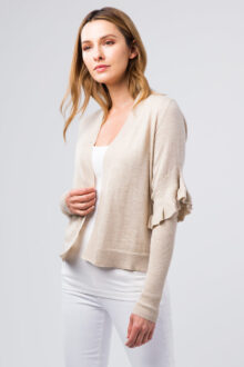 Worsted Ruffle Trim Cardigan - Kinross Cashmere