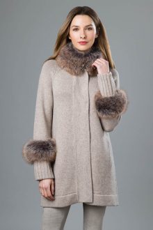 Fur Trim Swing Cardigan - Kinross Cashmere