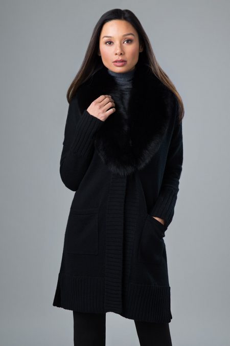 Fur Shawl Collar Knit Cardigan - Kinross Cashmere