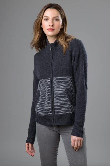 Zip Mock Track Cardigan - Kinross Cashmere