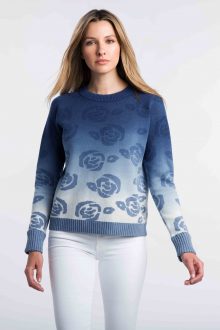 Rose Jacquard Crew - Kinross Cashmere