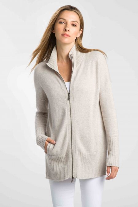 Zip Mock Cardigan - Kinross Cashmere