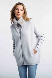 Faux Fur Zip Mock Cardigan - Kinross Cashmere