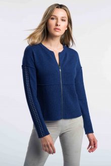 Studded Zip Cardigan - Kinross Cashmere