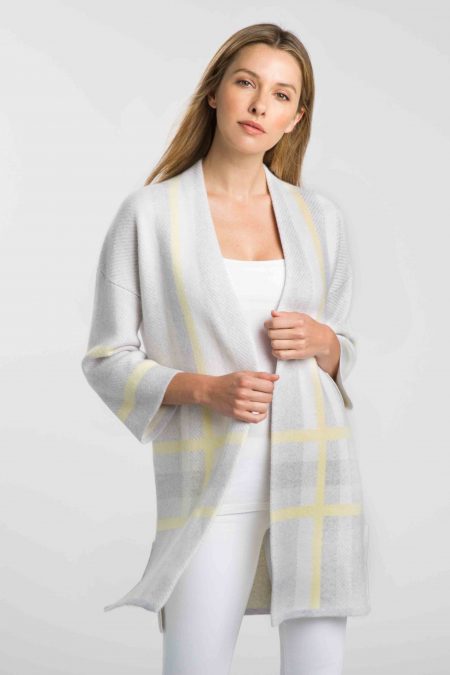 Double Knit Plaid Cardigan - Kinross Cashmere