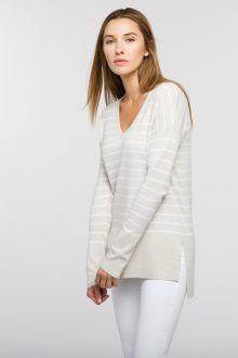 Striped Hi Low Vee - Kinross Cashmere