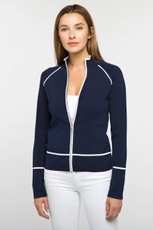 Tipped Zip Mock Cardigan - Kinross Cashmere