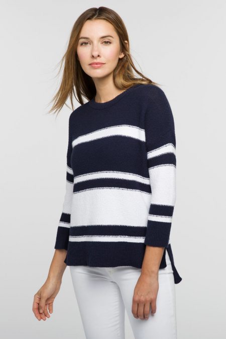 Stripe Hi Low Boatneck - Kinross Cashmere