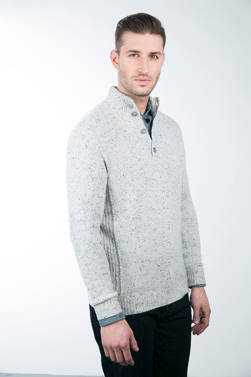 Kinross Cashmere | Tweed Button Mockneck