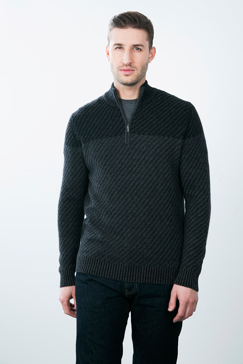 Kinross Cashmere | Plaited Diagonal 1/4 Zip Mockneck