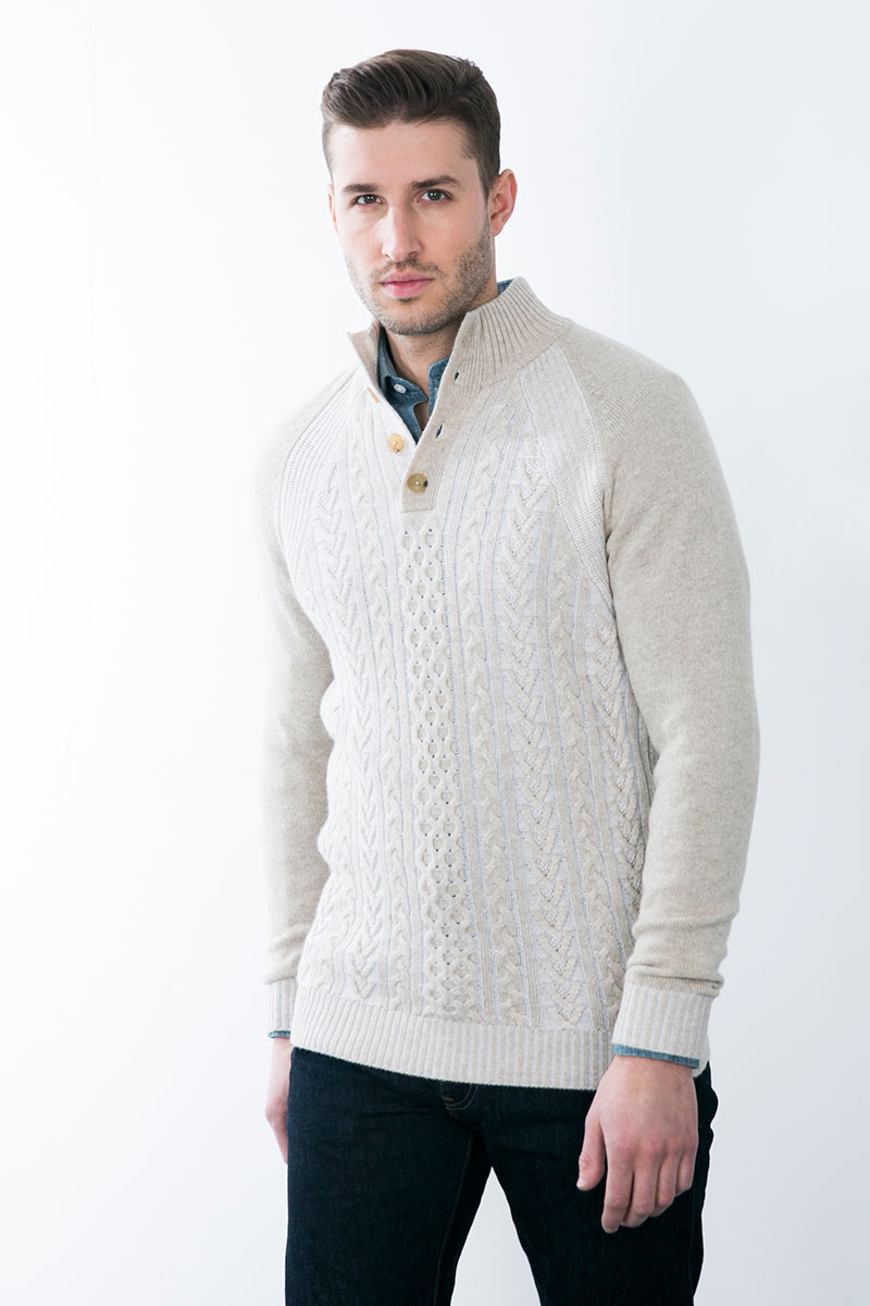 Kinross Cashmere | Plaited Cable Button Mockneck