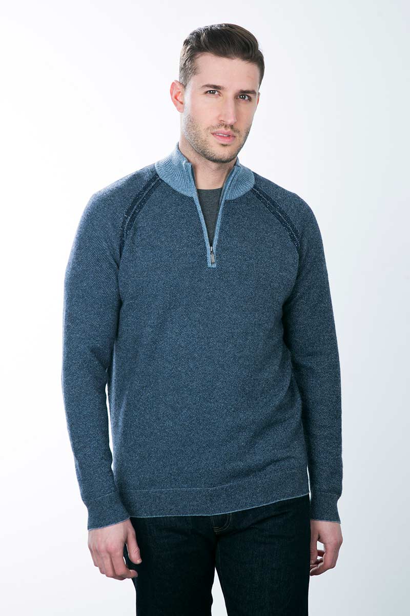 Kinross Cashmere | Birdseye 1/4 Zip Mockneck