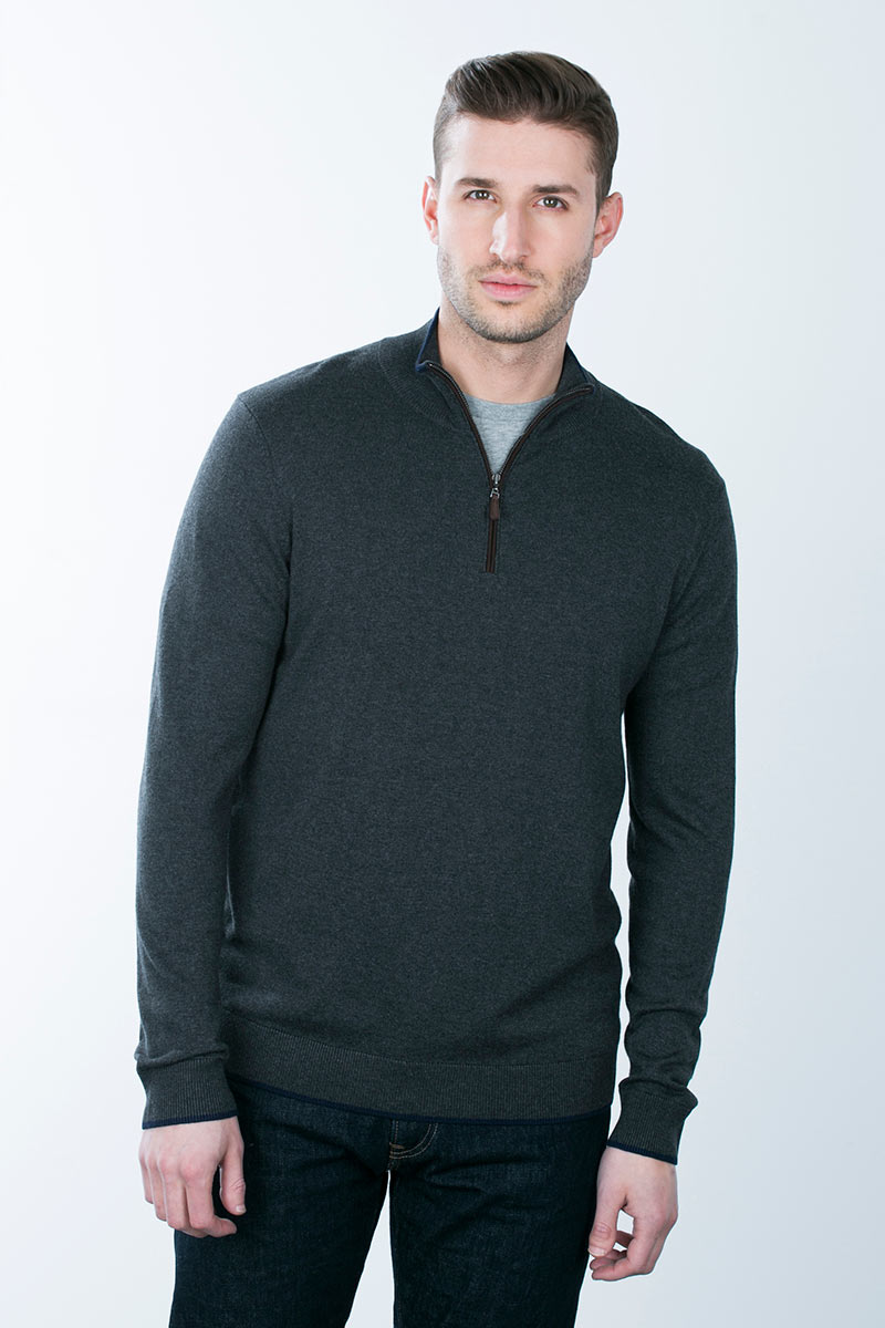 Kinross Cashmere | 1/4 Zip Mockneck w/ Suede Trim SCC