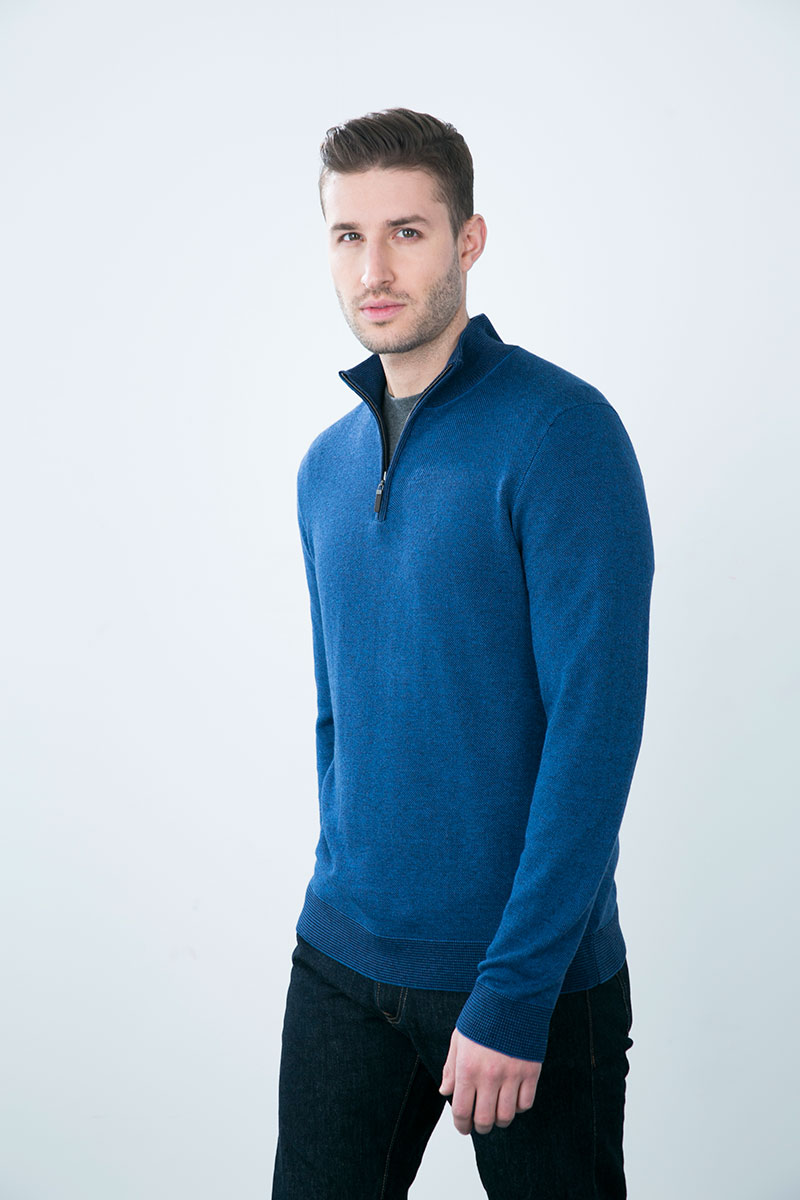 Kinross Cashmere | Birdseye 1/4 Mockneck SCC