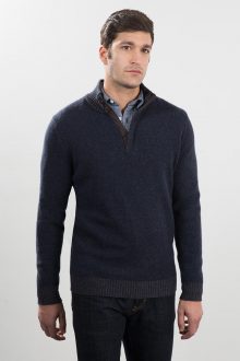 Plaited Suede Trim Button Mockneck Kinross Cashmere