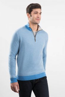 Jacquard 1/4 Zip Mock w/ Suede Kinross Cashmere