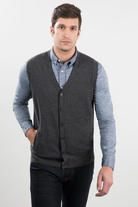 Tipped Ottoman Trim Button Vest Kinross Cashmere