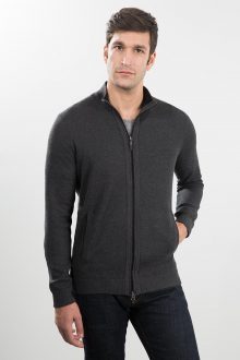 Tipped Pique Zip Mock Cardigan Kinross Cashmere