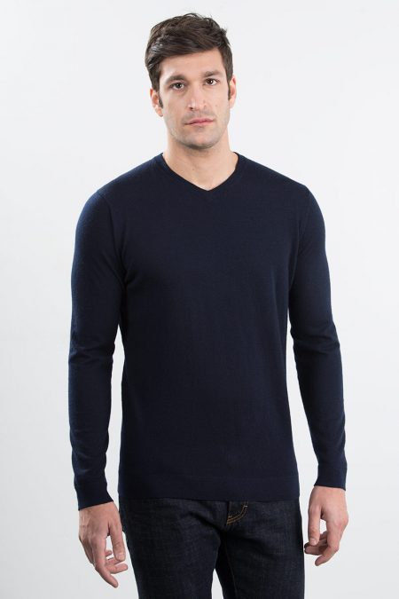 Worsted Vneck - Navy Kinross Cashmere