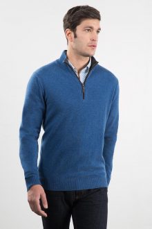 Suede Trim 1/4 Zip Mockneck Kinross Cashmere