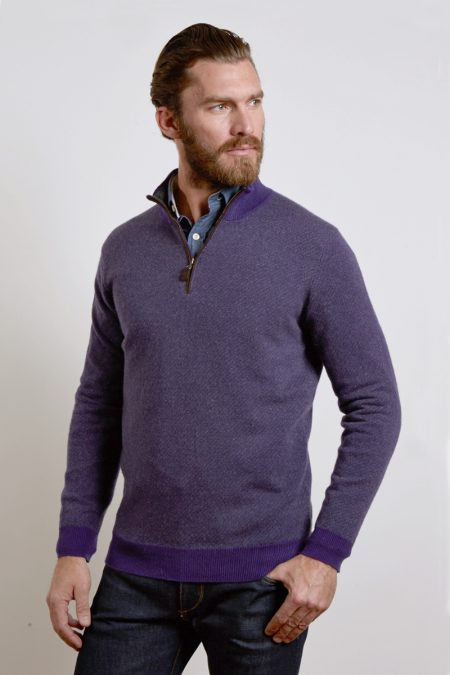 Diagonal Jacquard Qtr Zip Mock - Kinross Cashmere