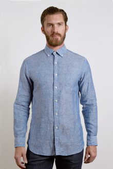 L/S Button Down English Placket Shirt W/Pkt - Navy Dot Chambray Kinross Cashmere