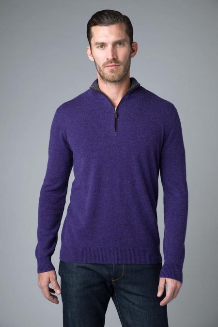 Suede Trim Qtr Zip Mock - Kinross Cashmere