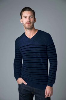 Marine Stripe Vneck - Kinross Cashmere