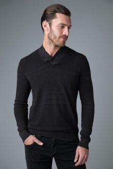 Stonewashed Textured 2 Btn Vneck - Kinross Cashmere