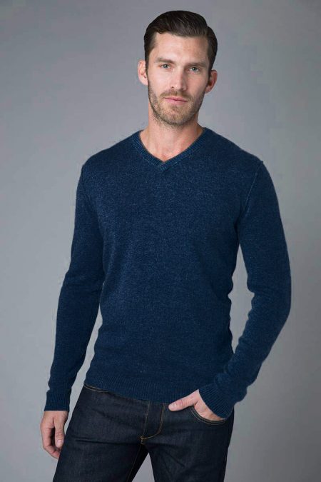 Contrast Dbl Rib Vneck - Kinross Cashmere