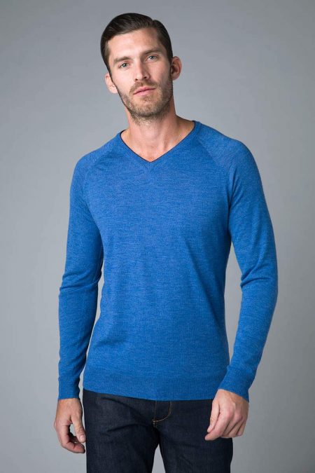 Contrast Trim Raglan Vneck - Kinross Cashmere