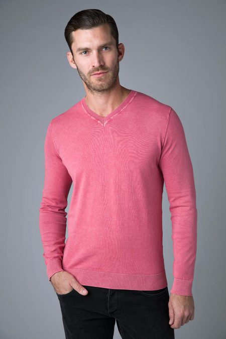 Stonewash Jersey Vneck - Kinross Cashmere