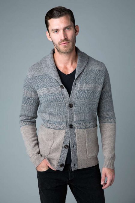 Fairisle Shawl Collar Button Cardi - Kinross Cashmere