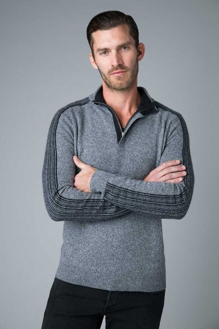 Qtr Zip w/ Jacquard Slv - Kinross Cashmere