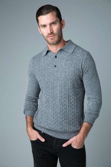 3 Button Cable Polo - Kinross Cashmere