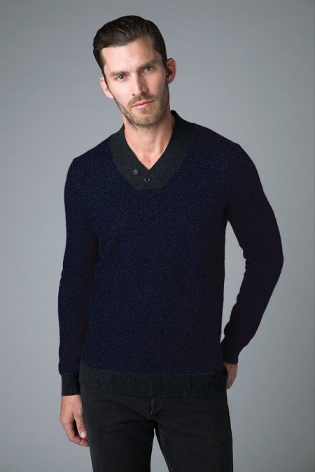 Jacquard 2 Button Vneck - Kinross Cashmere