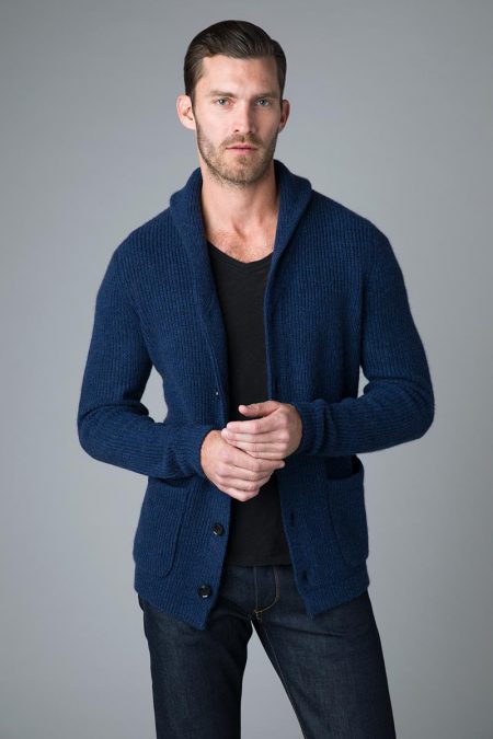 Ribbed Shawl Collar Cardigan - Kinross Cashmere