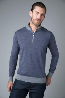 Feeder Stripe Qtr Zip Mock- Kinross Cashmere